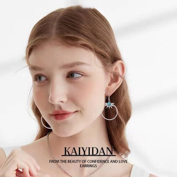 Sun Bell Turquoise Circle Shaped Vintage Long Summer Earring for Women Jewelry - Picture 5 of 9